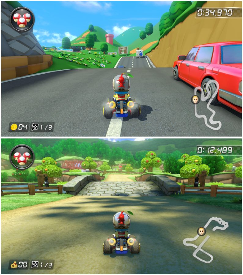 Comparação entre DS Shroom Ridge (acima) e Animal Crossing (abaixo).