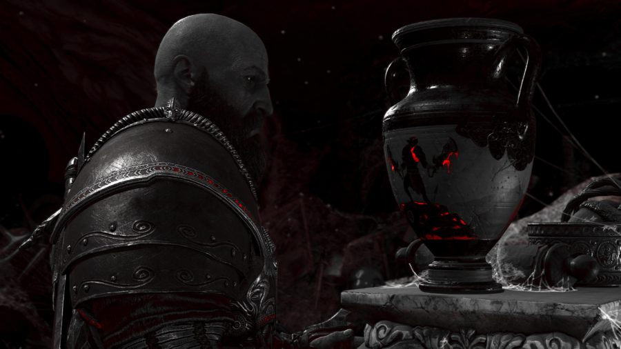 Kratos contempla seu passado em um afresco