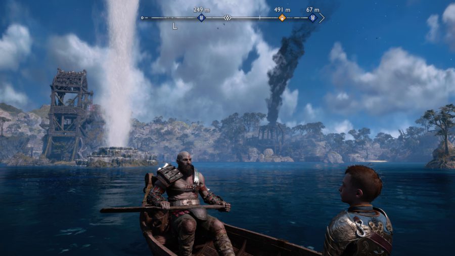 Kratos e Atreus relaxando no barco