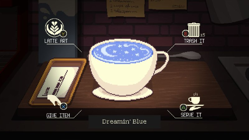 Bebida bonitona e azul em Coffee Talk Episode 2 Hibiscus & Butterfly