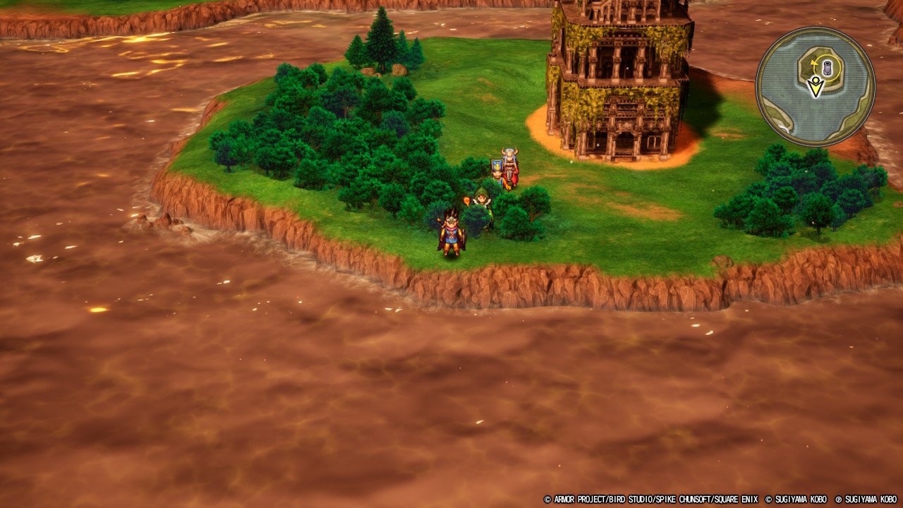 Tela de captura de Dragon Quest III HD-2D Remake, mostrando os protagonistas vagando o mapa mundi 