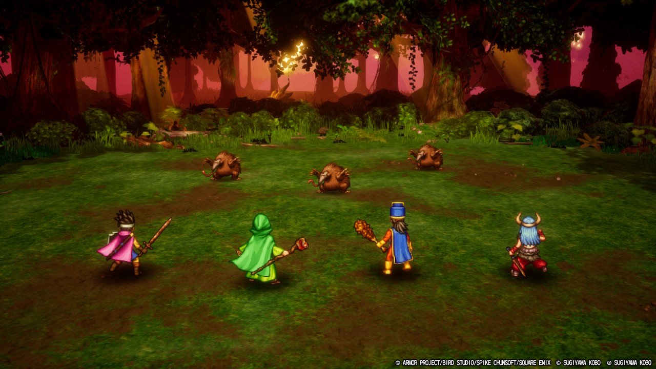 Tela de captura de Dragon Quest III HD-2D Remake, mostrando mais uma cena de batalha contra quatro tamanduás