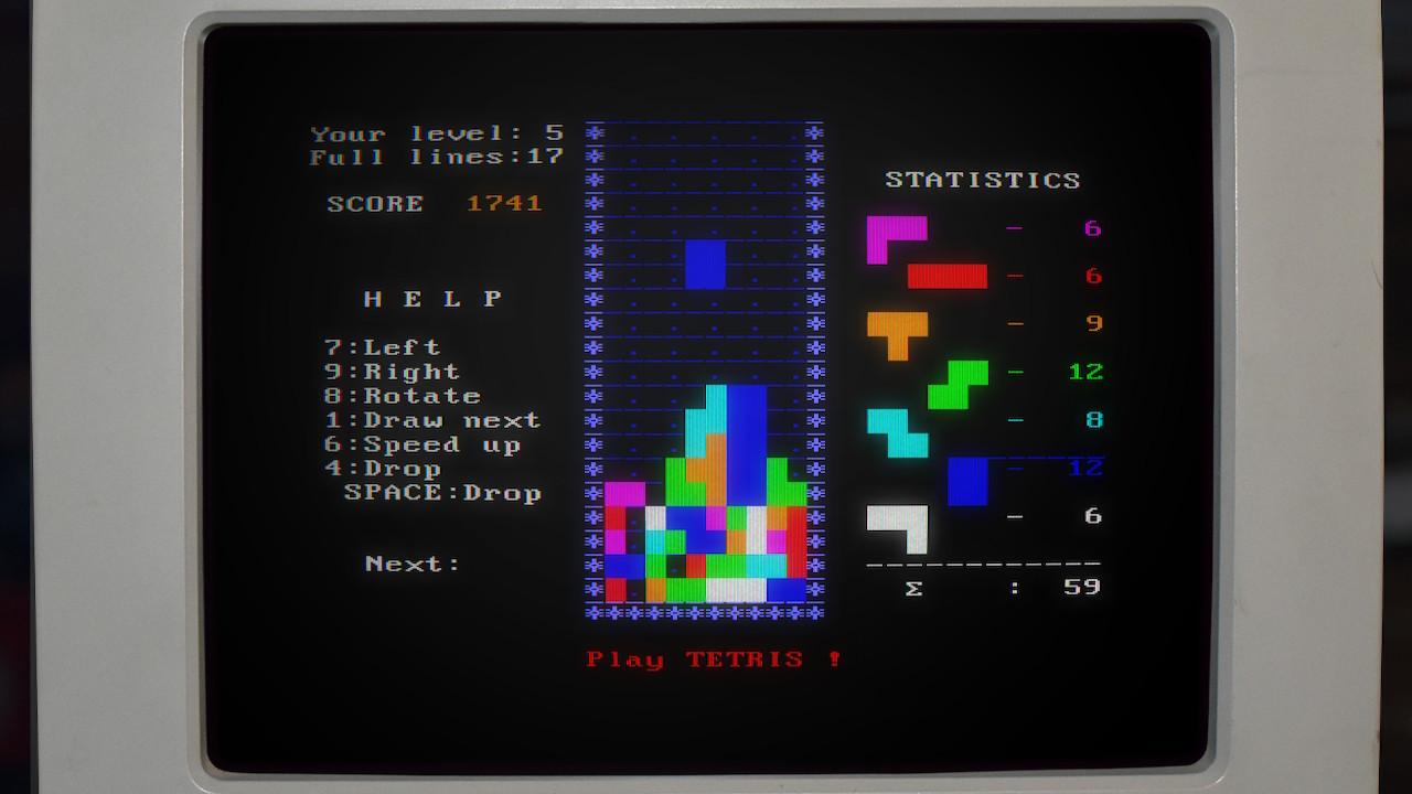 Captura de tela de Tetris Forever, mostrando Tetris para o MS-DOS, colorido